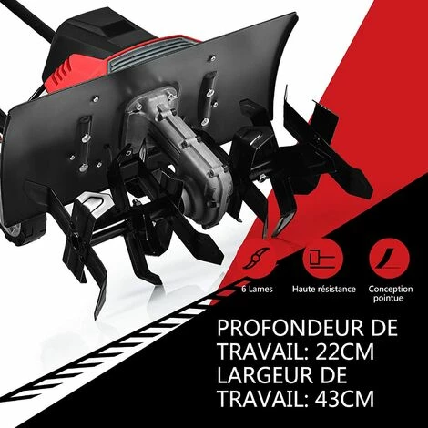 COSTWAY Motobineuse Électrique 1200W Profondeur Travail 22CM Largeur 35CM Avec Poignée Pliable Roues Réglables 4 Lames 4 COSTWAY Motobineuse Électrique 1200W Profondeur Travail 22CM Largeur 35CM Avec Poignée Pliable Roues Réglables 4 Lames – Image 2