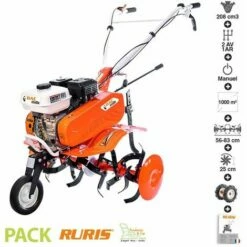 Motoculteur Motobineuse 6,5 Cv 6 Fraises Vitesses 2 AV -1 AR Roues Agraires 400x8 Ruris DAC 6500K - Orange